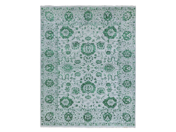 8'0" x 10'1" New Hand Knotted Green Wool Rectangle Oriental Rug - MOA10276310