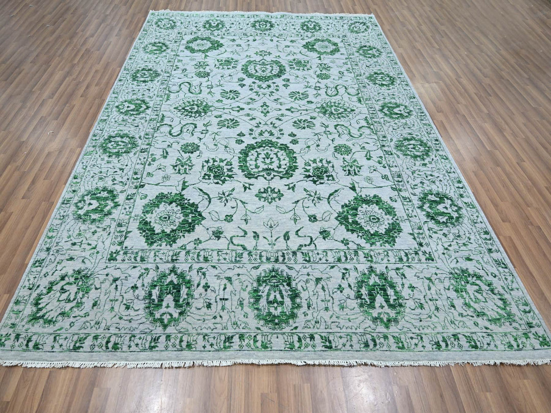 8'0" x 10'1" New Hand Knotted Green Wool Rectangle Oriental Rug - MOA10276310