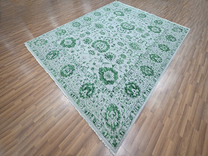 8'0" x 10'1" New Hand Knotted Green Wool Rectangle Oriental Rug - MOA10276310