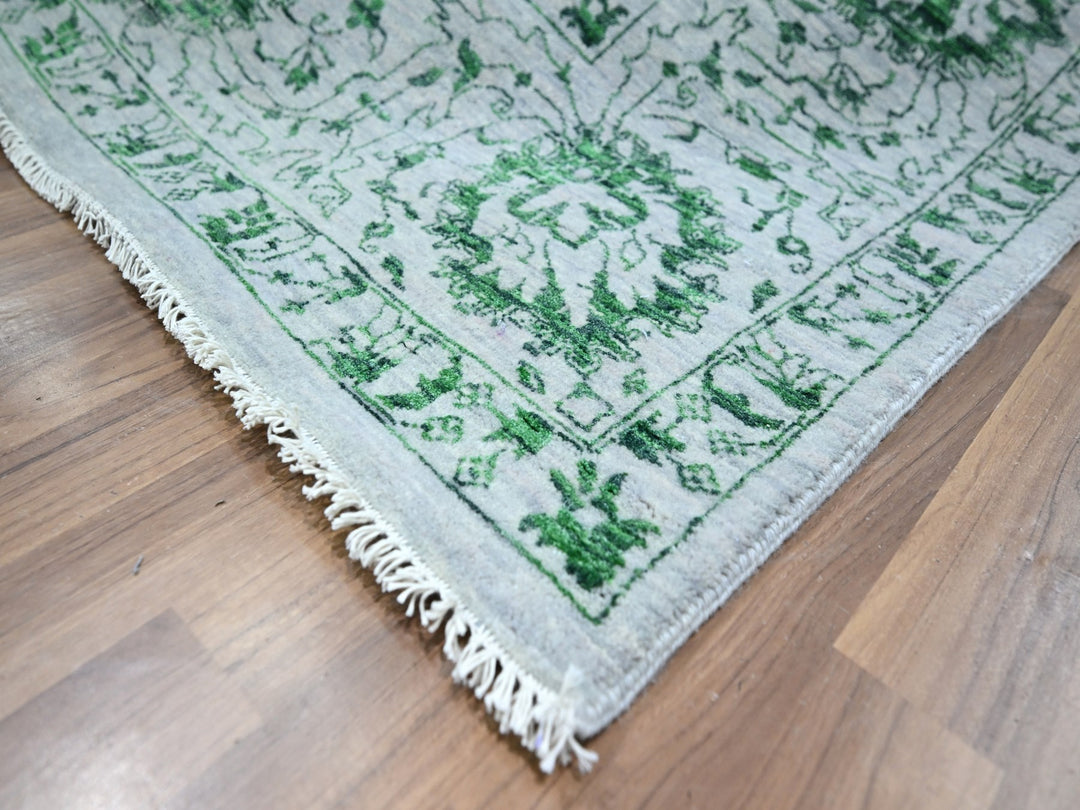 8'0" x 10'1" New Hand Knotted Green Wool Rectangle Oriental Rug - MOA10276310