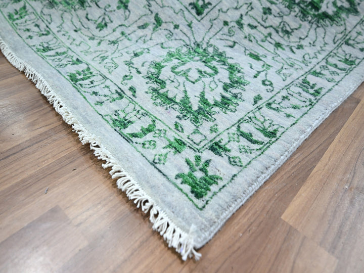 8'0" x 10'1" New Hand Knotted Green Wool Rectangle Oriental Rug - MOA10276310