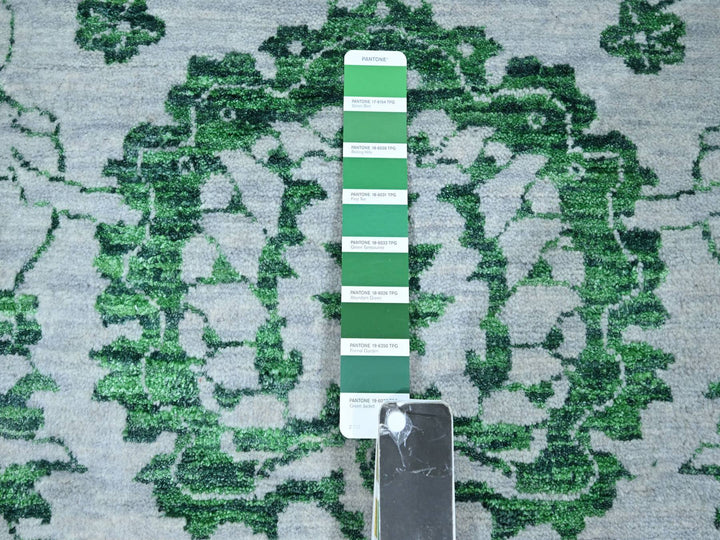8'0" x 10'1" New Hand Knotted Green Wool Rectangle Oriental Rug - MOA10276310