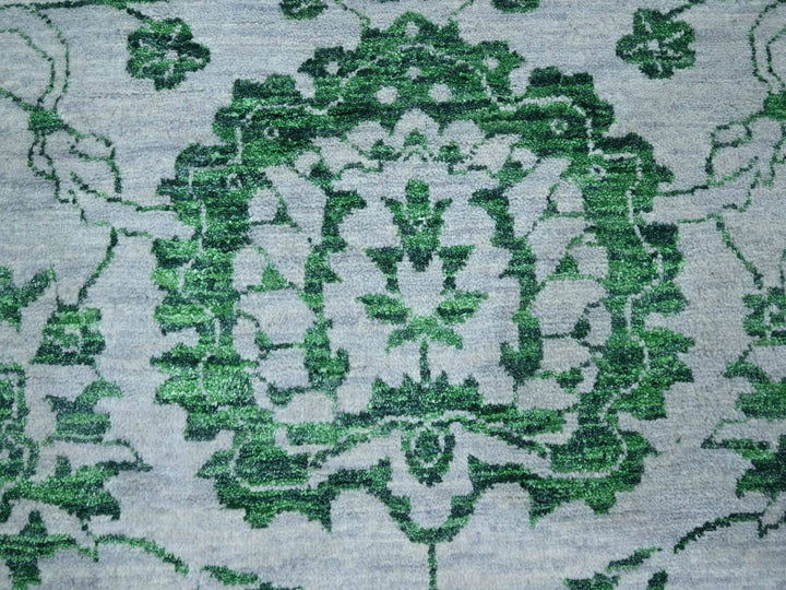 8'0" x 10'1" New Hand Knotted Green Wool Rectangle Oriental Rug - MOA10276310