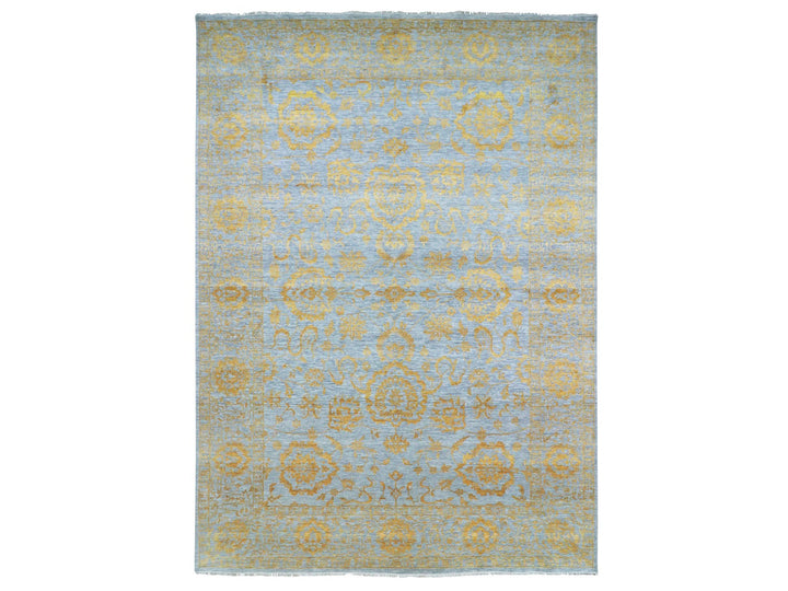 10'0" x 13'11" New Hand Knotted Yellow Wool & Silk Rectangle Oriental Rug - MOA10276312