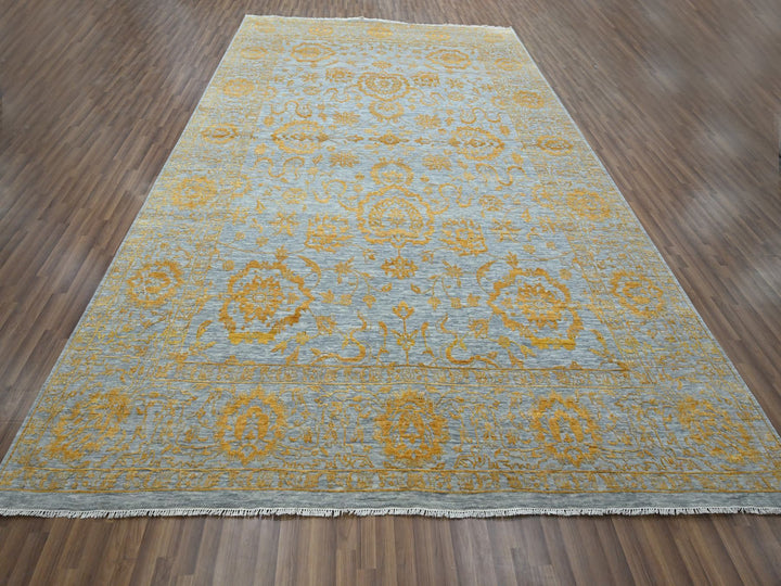 10'0" x 13'11" New Hand Knotted Yellow Wool & Silk Rectangle Oriental Rug - MOA10276312
