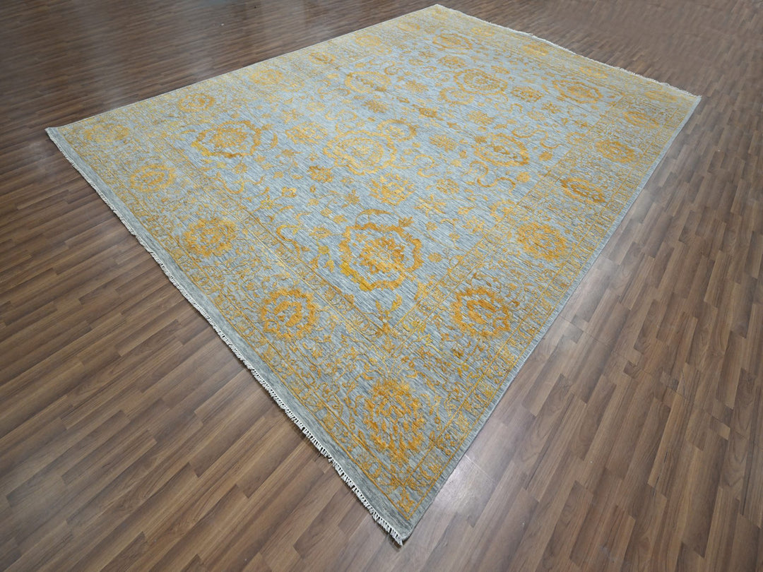 10'0" x 13'11" New Hand Knotted Yellow Wool & Silk Rectangle Oriental Rug - MOA10276312