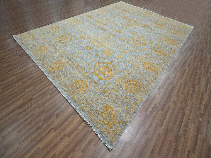 10'0" x 13'11" New Hand Knotted Yellow Wool & Silk Rectangle Oriental Rug - MOA10276312