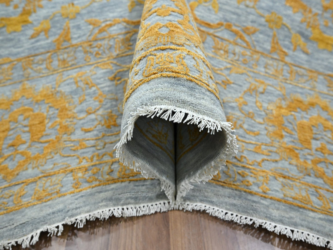 10'0" x 13'11" New Hand Knotted Yellow Wool & Silk Rectangle Oriental Rug - MOA10276312