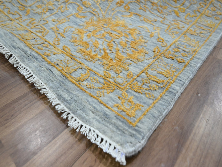 10'0" x 13'11" New Hand Knotted Yellow Wool & Silk Rectangle Oriental Rug - MOA10276312