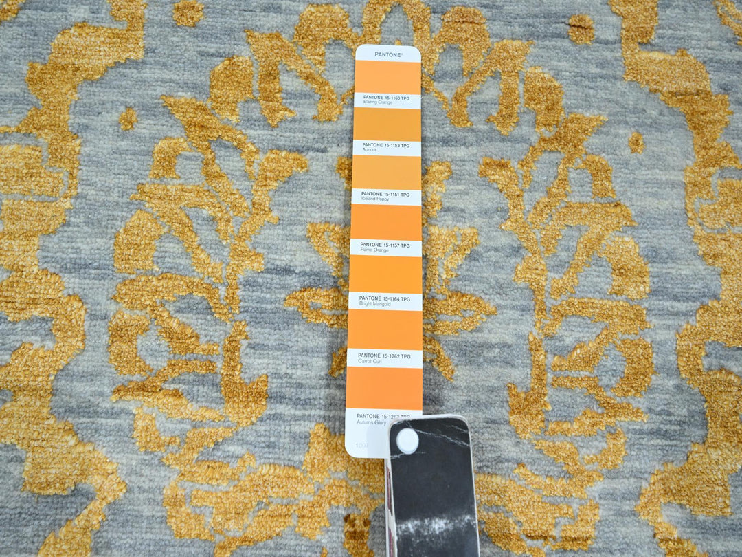10'0" x 13'11" New Hand Knotted Yellow Wool & Silk Rectangle Oriental Rug - MOA10276312