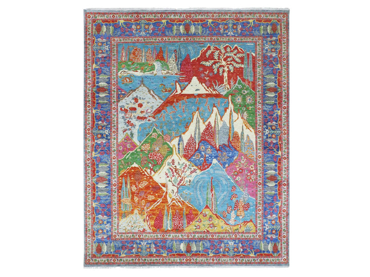 7'11" x 9'11" New Hand Knotted Blue Wool Rectangle Oriental Rug - MOA10276313