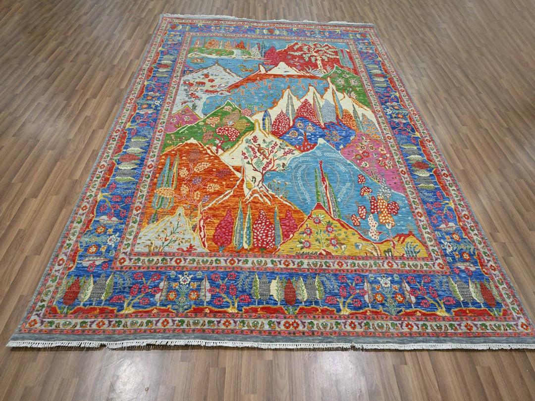 7'11" x 9'11" New Hand Knotted Blue Wool Rectangle Oriental Rug - MOA10276313