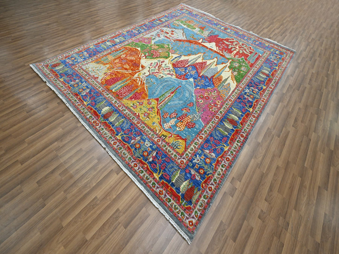 7'11" x 9'11" New Hand Knotted Blue Wool Rectangle Oriental Rug - MOA10276313