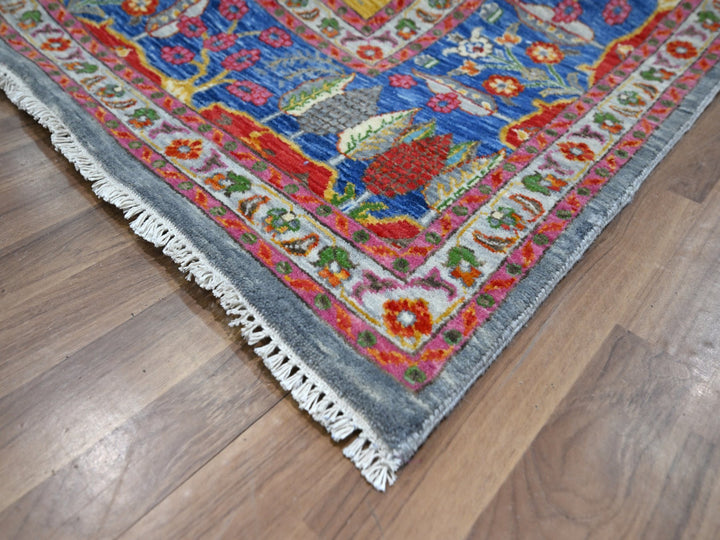 7'11" x 9'11" New Hand Knotted Blue Wool Rectangle Oriental Rug - MOA10276313