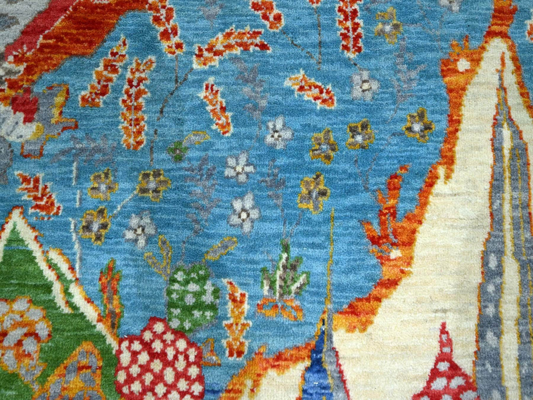 7'11" x 9'11" New Hand Knotted Blue Wool Rectangle Oriental Rug - MOA10276313