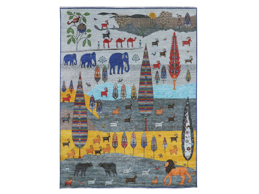 9'0" x 11'11" New Hand Knotted Grey Wool Rectangle Oriental Rug - MOA10276314