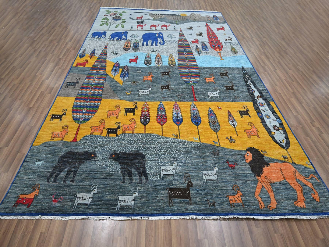 9'0" x 11'11" New Hand Knotted Grey Wool Rectangle Oriental Rug - MOA10276314