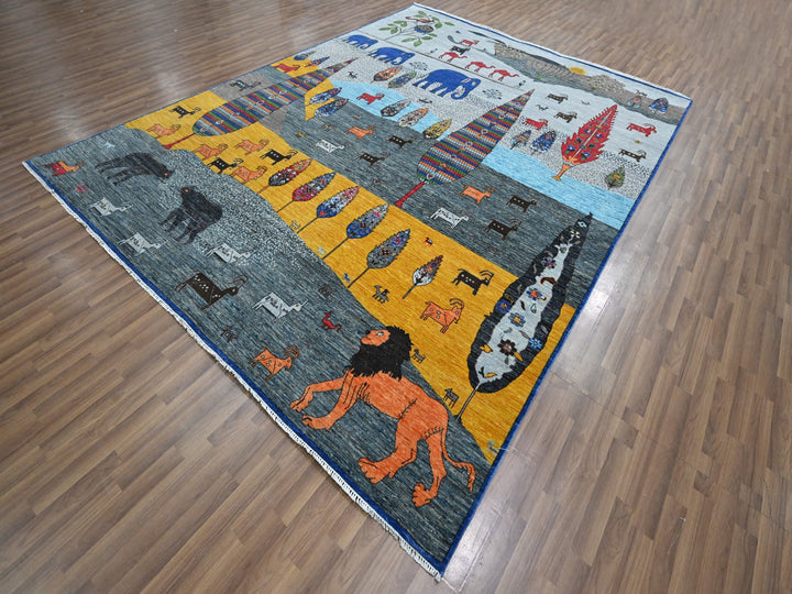 9'0" x 11'11" New Hand Knotted Grey Wool Rectangle Oriental Rug - MOA10276314
