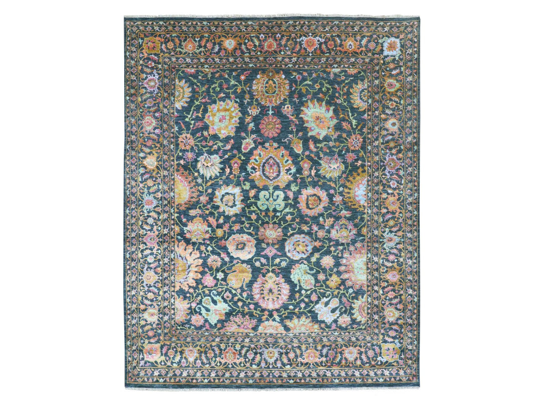 8'0" x 10'2" New Hand Knotted Blue Wool & Silk Rectangle Oriental Rug - MOA10276315