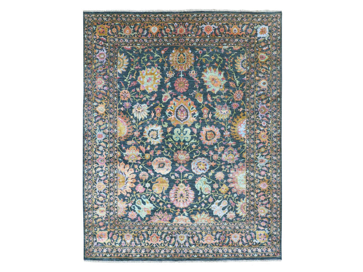 8'0" x 10'2" New Hand Knotted Blue Wool & Silk Rectangle Oriental Rug - MOA10276315