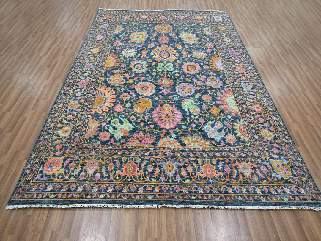 8'0" x 10'2" New Hand Knotted Blue Wool & Silk Rectangle Oriental Rug - MOA10276315