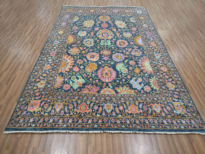 8'0" x 10'2" New Hand Knotted Blue Wool & Silk Rectangle Oriental Rug - MOA10276315