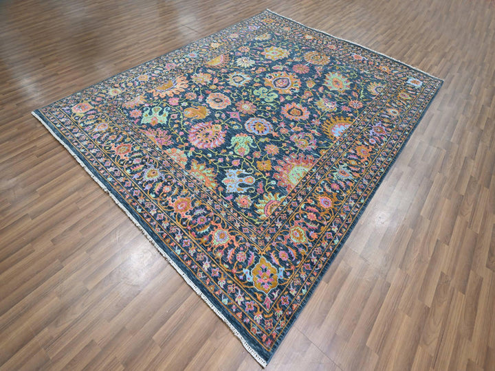 8'0" x 10'2" New Hand Knotted Blue Wool & Silk Rectangle Oriental Rug - MOA10276315