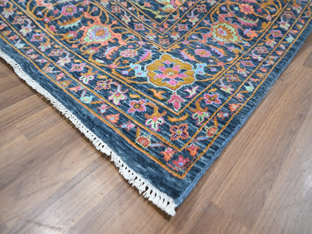8'0" x 10'2" New Hand Knotted Blue Wool & Silk Rectangle Oriental Rug - MOA10276315