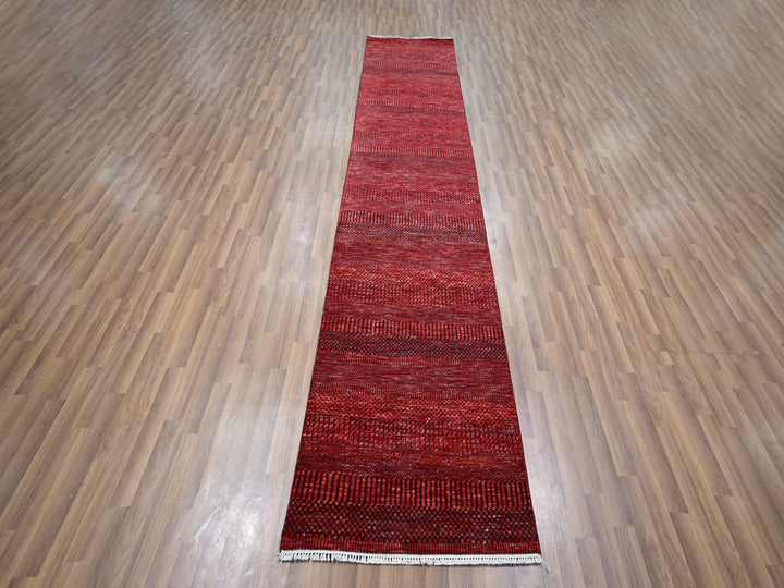 2'6" x 11'10" New Hand Knotted Red Wool & Silk Runner Oriental Rug - MOA10276317