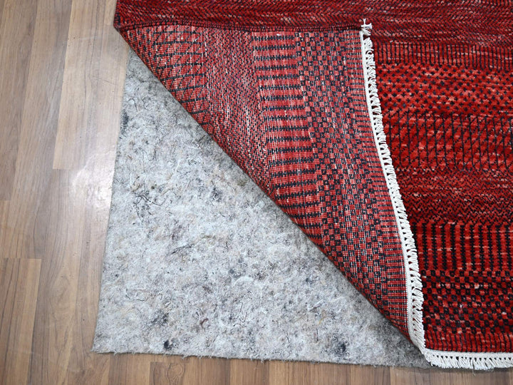 2'6" x 11'10" New Hand Knotted Red Wool & Silk Runner Oriental Rug - MOA10276317