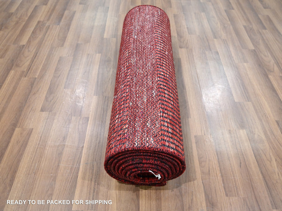 2'6" x 11'10" New Hand Knotted Red Wool & Silk Runner Oriental Rug - MOA10276317