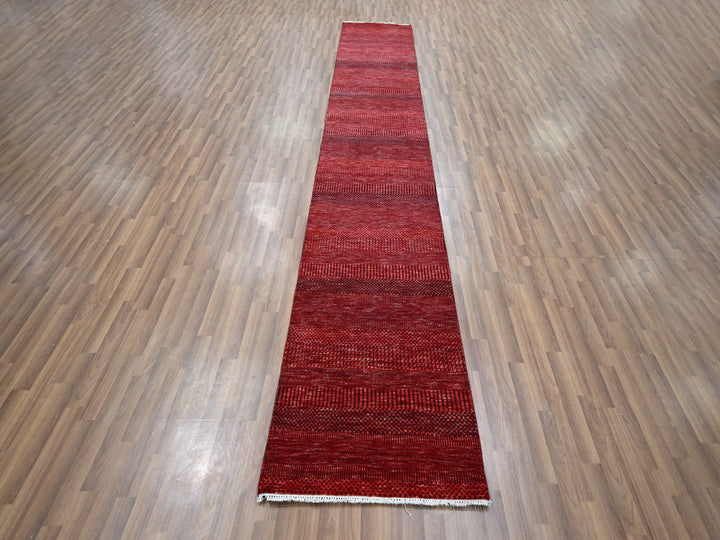2'5" x 13'11" New Hand Knotted Red Wool & Silk Runner Oriental Rug - MOA10276318