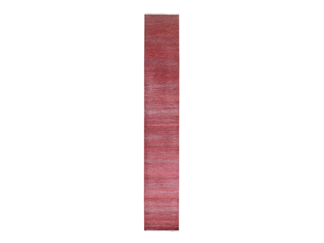 2'6" x 16'3" New Hand Knotted Red Wool & Silk Runner Oriental Rug - MOA10276320
