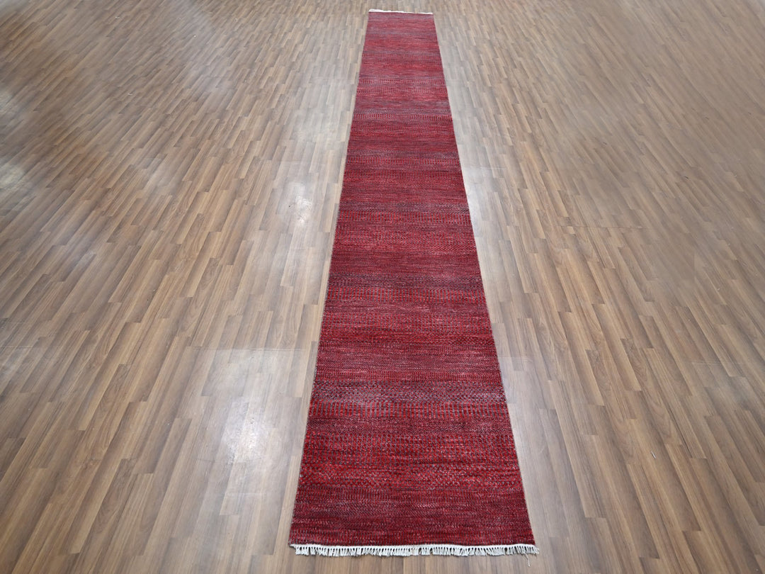 2'6" x 16'3" New Hand Knotted Red Wool & Silk Runner Oriental Rug - MOA10276320