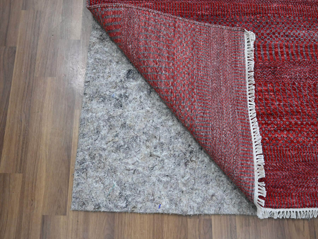 2'6" x 16'3" New Hand Knotted Red Wool & Silk Runner Oriental Rug - MOA10276320