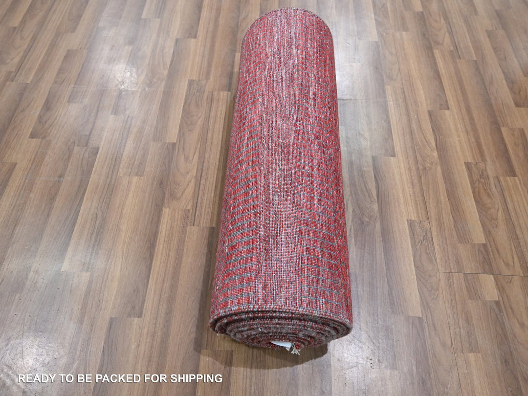 2'6" x 16'3" New Hand Knotted Red Wool & Silk Runner Oriental Rug - MOA10276320