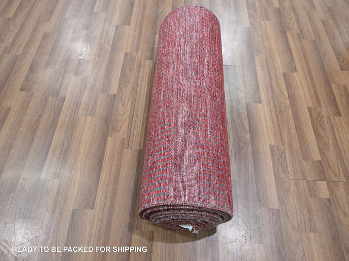2'6" x 16'3" New Hand Knotted Red Wool & Silk Runner Oriental Rug - MOA10276320