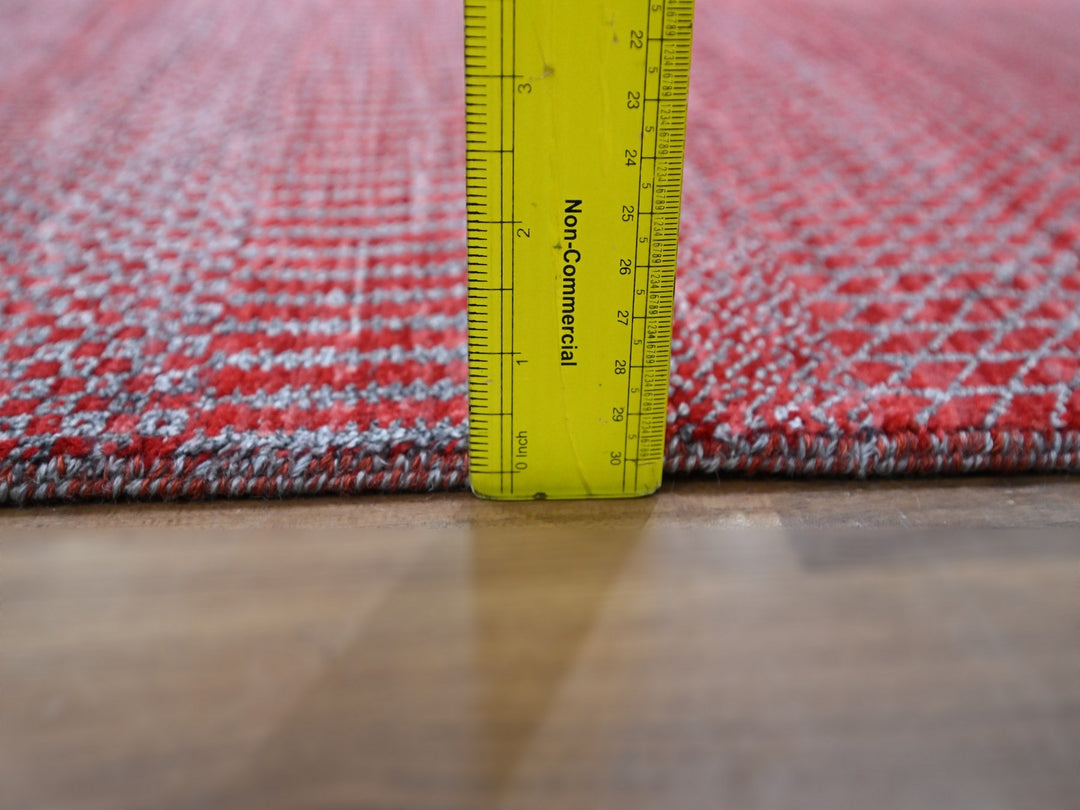 2'6" x 16'3" New Hand Knotted Red Wool & Silk Runner Oriental Rug - MOA10276320