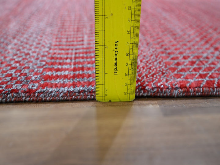 2'6" x 16'3" New Hand Knotted Red Wool & Silk Runner Oriental Rug - MOA10276320