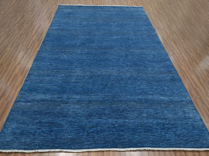 9'0" x 11'11" New Hand Knotted Blue Wool & Silk Rectangle Oriental Rug - MOA10276322