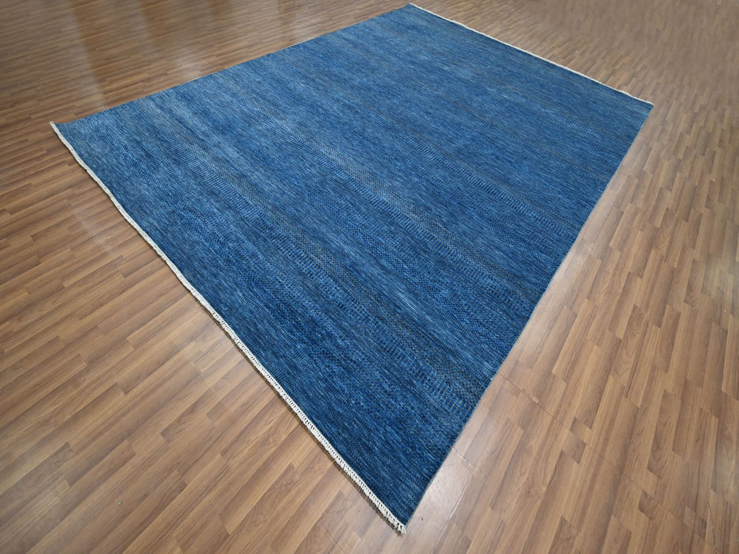 9'0" x 11'11" New Hand Knotted Blue Wool & Silk Rectangle Oriental Rug - MOA10276322