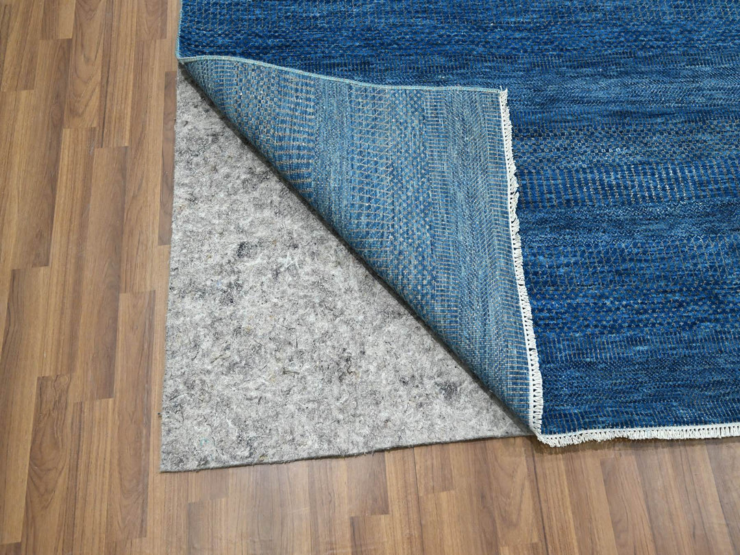 9'0" x 11'11" New Hand Knotted Blue Wool & Silk Rectangle Oriental Rug - MOA10276322
