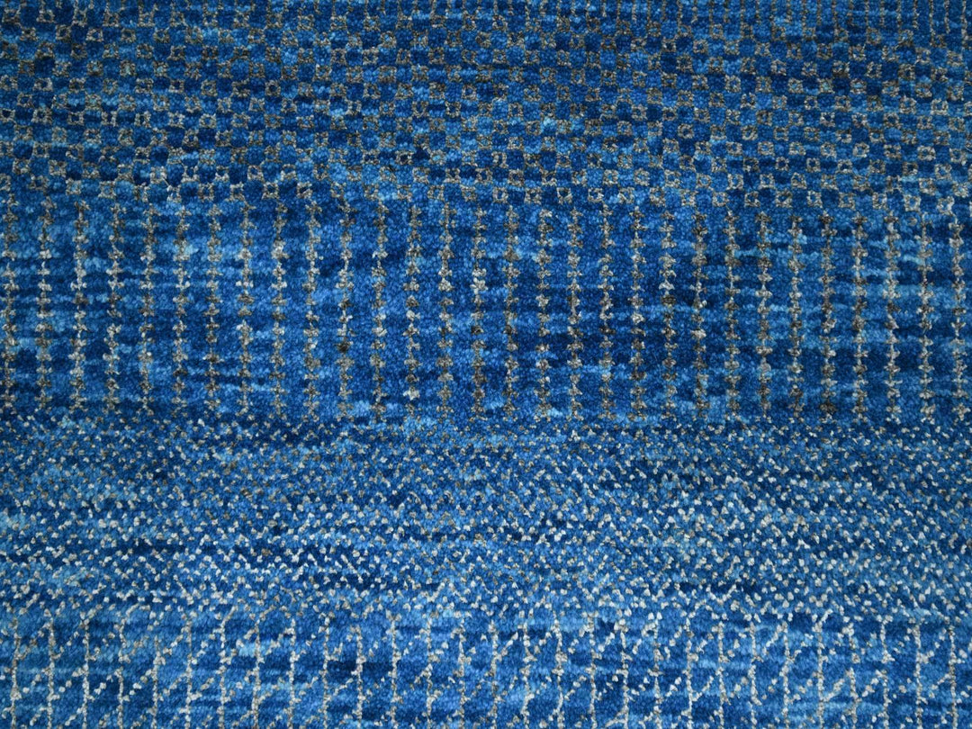 9'0" x 11'11" New Hand Knotted Blue Wool & Silk Rectangle Oriental Rug - MOA10276322