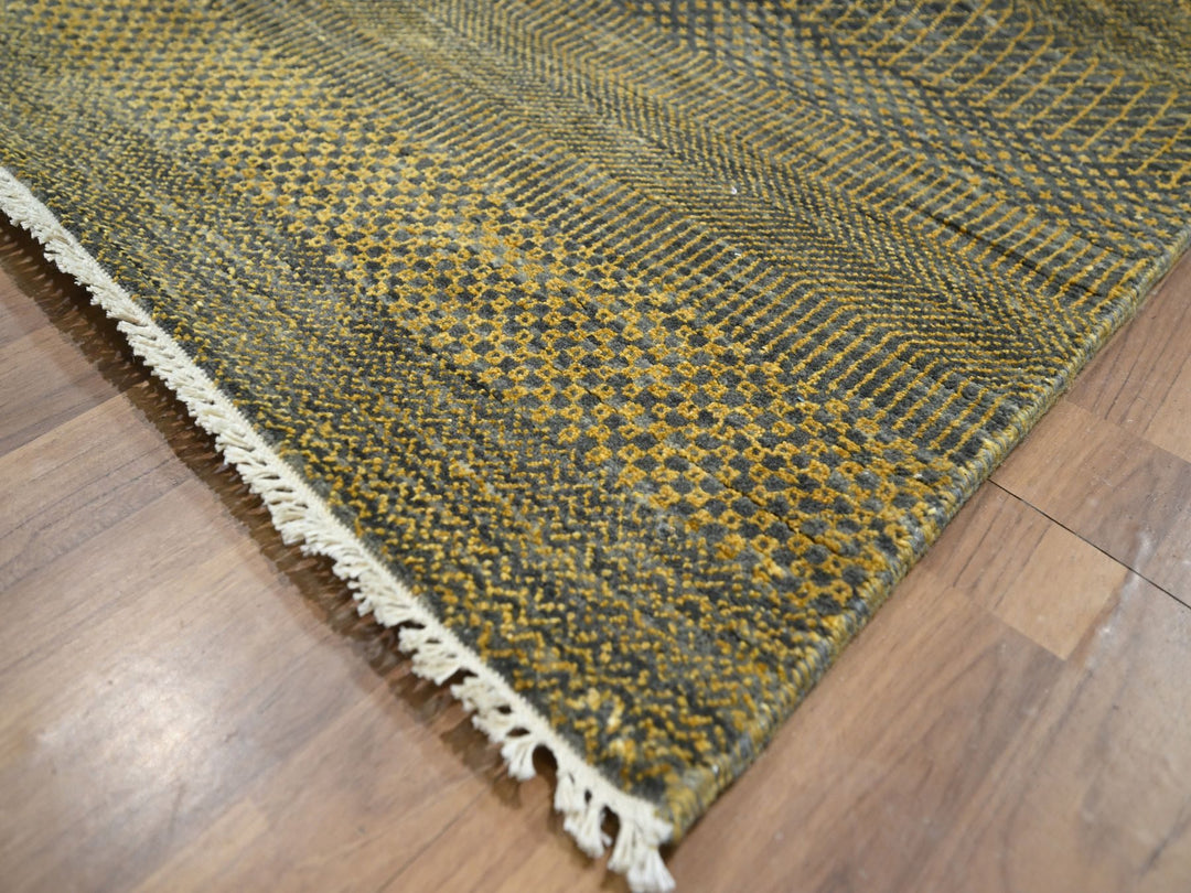 9'2" x 12'6" New Hand Knotted Brown Wool & Silk Rectangle Oriental Rug - MOA10276323
