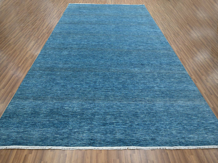 10'0" x 14'2" New Hand Knotted Blue Wool & Silk Rectangle Oriental Rug - MOA10276325