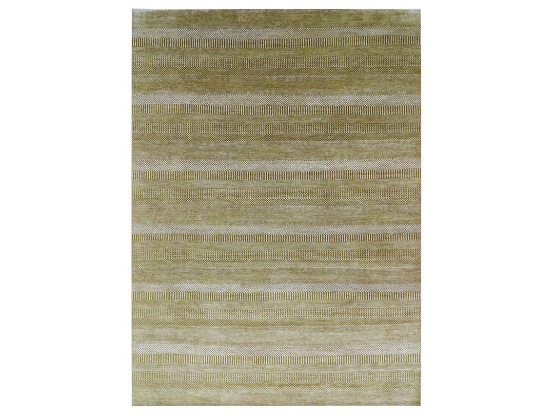 9'0" x 12'3" New Hand Knotted Brown Wool & Silk Rectangle Oriental Rug - MOA10276327