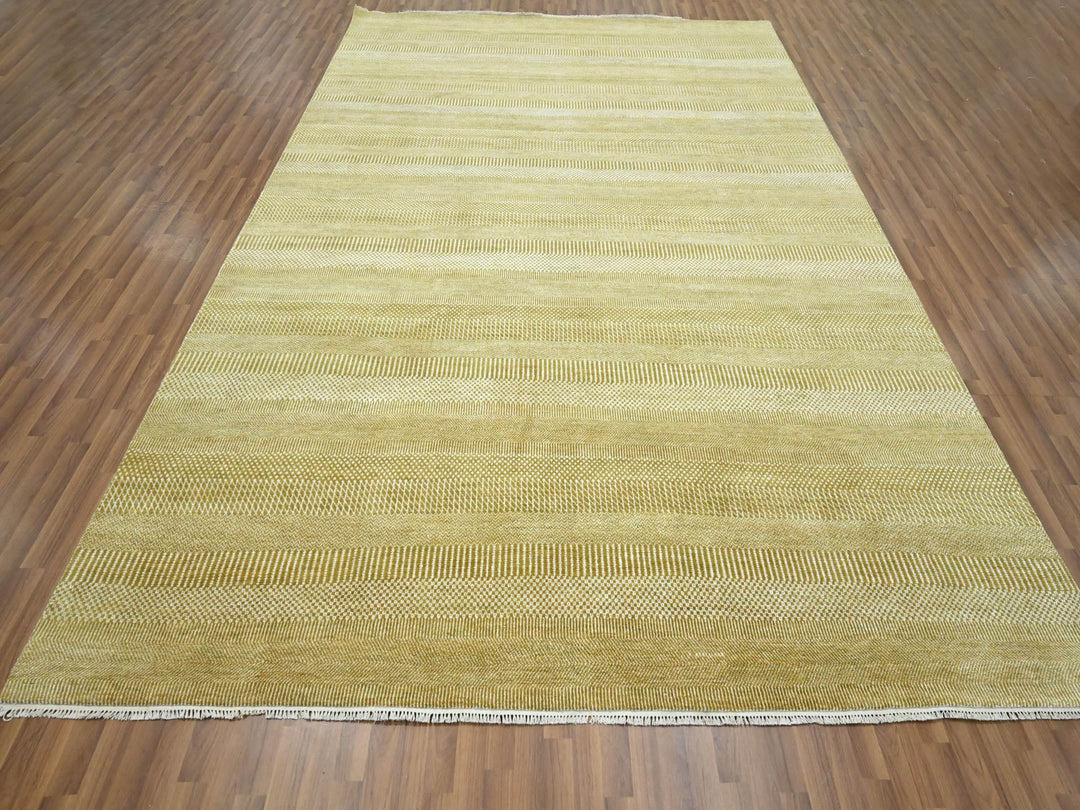 9'0" x 12'3" New Hand Knotted Brown Wool & Silk Rectangle Oriental Rug - MOA10276327