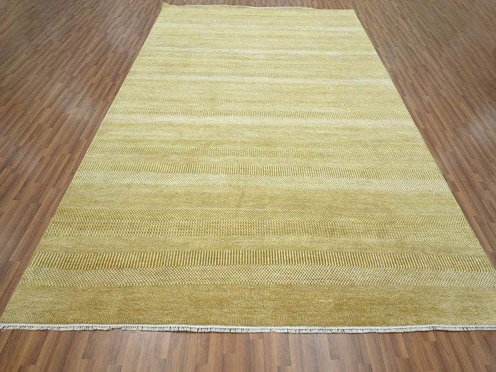9'0" x 12'3" New Hand Knotted Brown Wool & Silk Rectangle Oriental Rug - MOA10276327