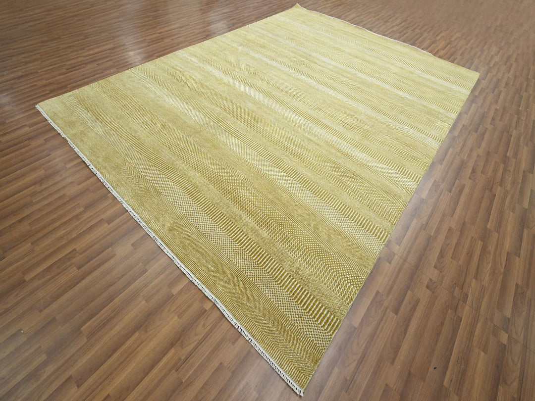 9'0" x 12'3" New Hand Knotted Brown Wool & Silk Rectangle Oriental Rug - MOA10276327