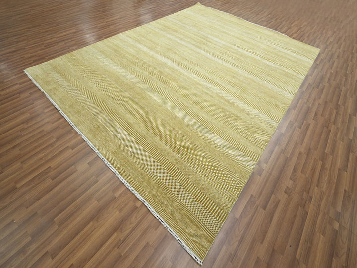 9'0" x 12'3" New Hand Knotted Brown Wool & Silk Rectangle Oriental Rug - MOA10276327